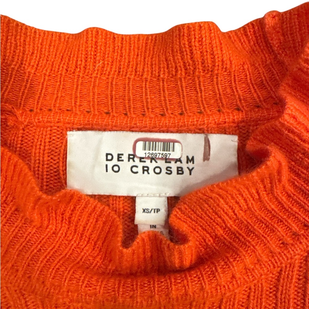 Derek Lam 10 Crosby Orange Cashmere Ruffle Mockneck Sweater XS EUC - Picture 4 of 4